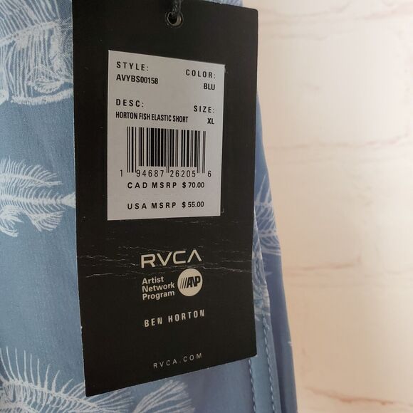 NEW RVCA Mens Horton Fish Elastic Short XL Blue Swim Surf Casual 7" Inseam - Picture 7 of 15